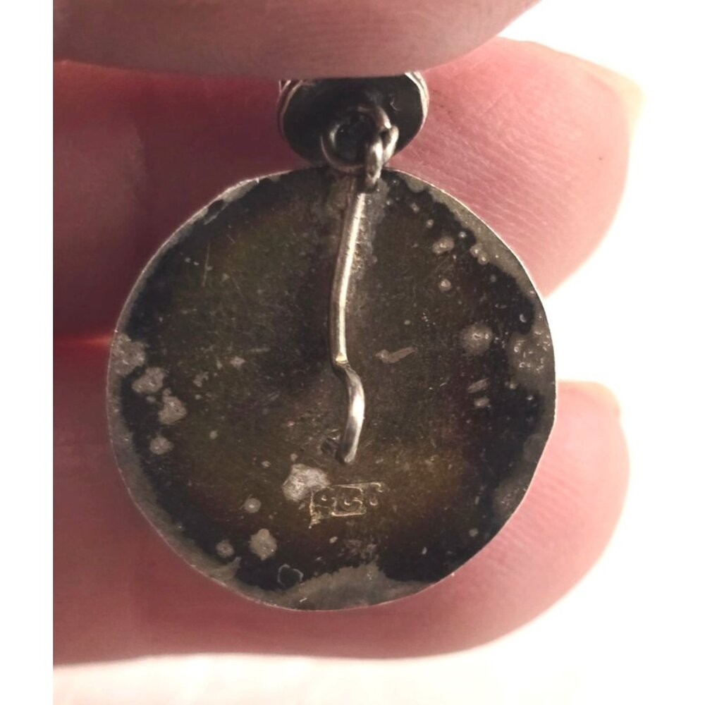 Vintage Sterling Silver 925 Pendant Amethyst Gemstone & Dangling Charm Domed - Picture 6 of 9